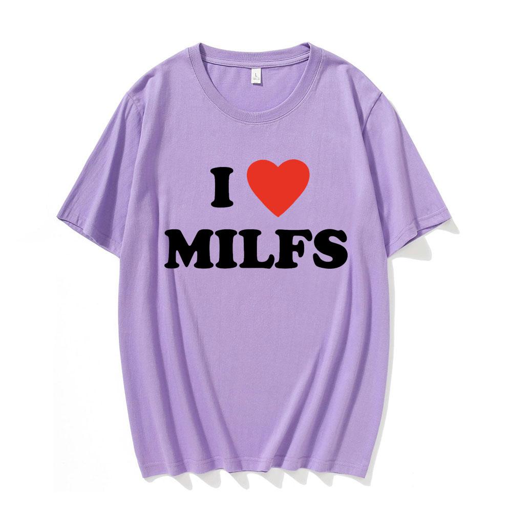 Модные Унисекс Футболки с Принтом I Love MILFS I Heart Hot Moms Мужские Женские Оверсайз Повседневная Футболка Харадзюку Футболка Стритвир
