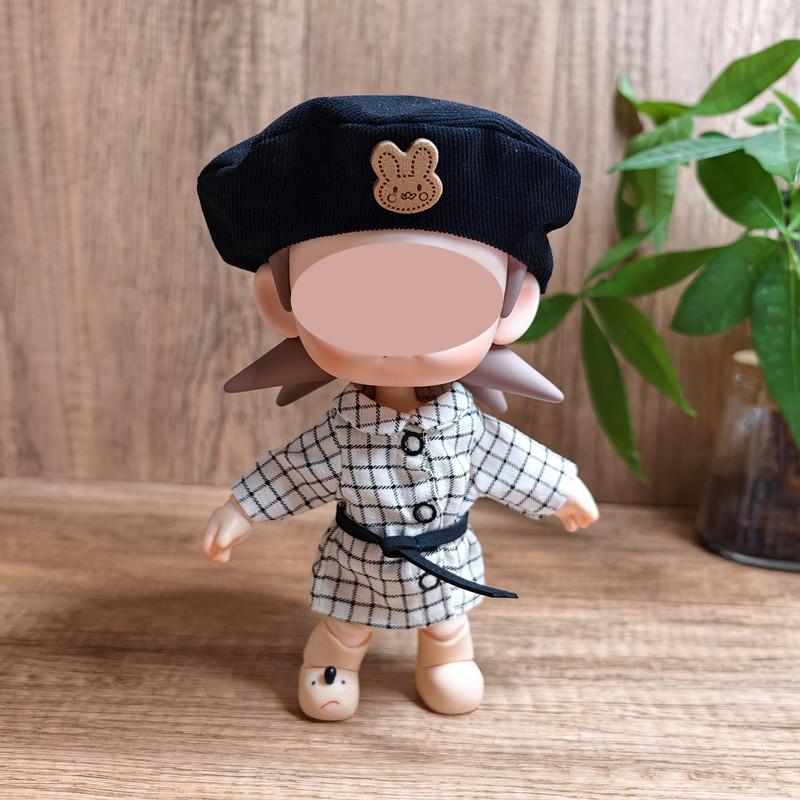 [Cloth Only] 20CM Doll Clothes Checkered Long Gown, Belt and Hat Set Exquisite Accessories Cute Clothes for Dolls Dress up