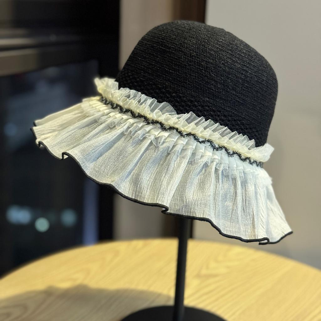 Korean-style Japanese mesh pearl fisherman hat for women, summer hollow breathable versatile small bucket hat for travel and sun protection