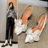Women Summer Sandals Pointed Bow One Word Flip Flops Flat Bottom Retro Breathable Sandals Zapatos Para Mujer