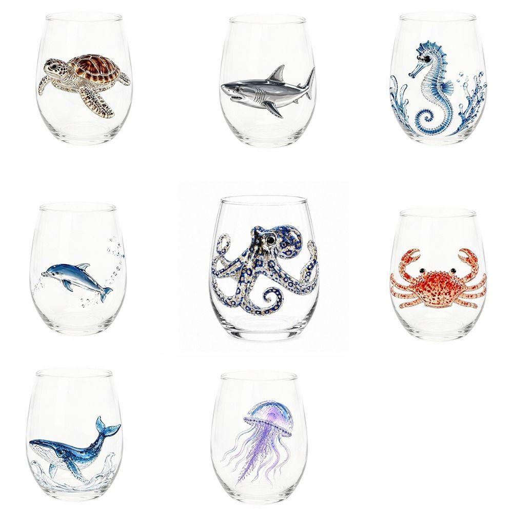 Funny Glass Tea Cup 3D Creative Clear Milk Cup Unique Ocean Animal Mug  Coastal Home