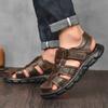 2025 New Men's Handmade Leather Sandals Flat Sandals Fashion Men's Suitable for Beach Vacation Summer Brown Non-slip Sandals
