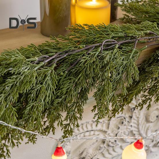 Рождественская гирлянда из искусственной зелени, гирлянда из лозы, зимнее украшение из искусственной сосновой лозы для каминной полки, лестницы, стола, декор