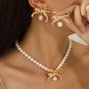 Ювелирные изделия Имитация жемчуга Ожерелье из бусин Набор Легкая роскошь Сплав Бант Цепочка для ключиц