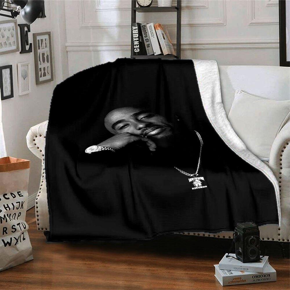 1 шт. Плед в стиле Hip Hop 2Pac, Мягкий, Легкий, Для всех сезонов, Многоцелевой плед для дивана, кровати, офиса и пикников, Французский стиль с культовыми обложками альбомов и цитатами