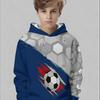 Boys' Fashionable 3D Printed Football Pattern, Comfortable and Versatile Long Sleeved Hooded Top for Children