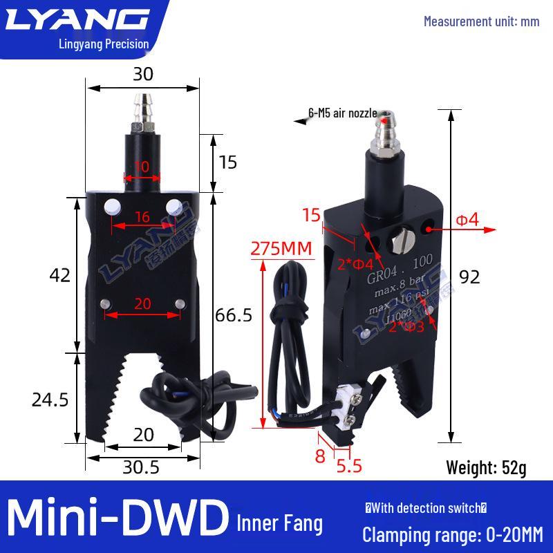 Pneumatic Mini Grippers: A/B/C/E Robot Arm Clamps for Injection Molding (J1060/J1080).