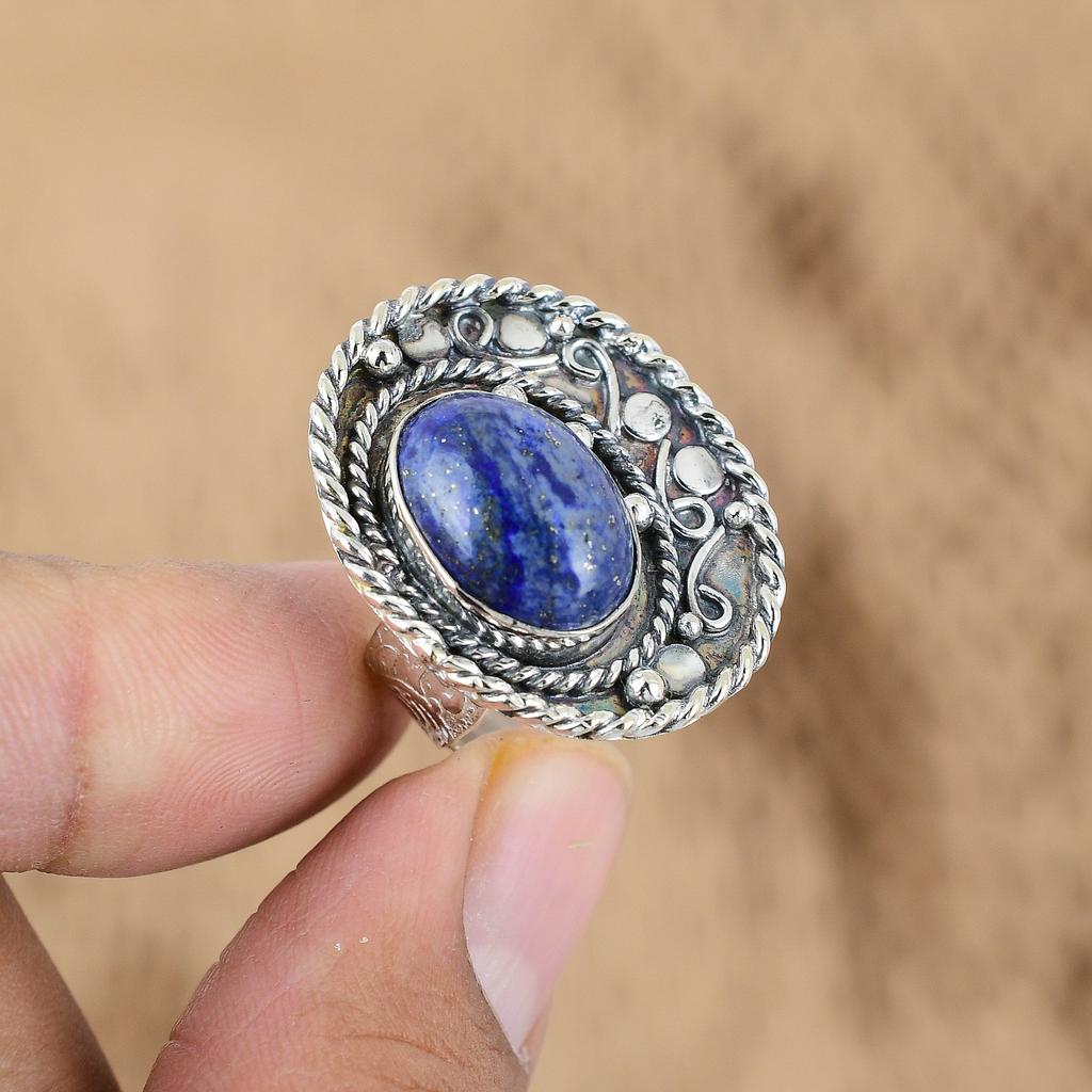 Gift For Her 925 Silver Natural Lapis Lazuli Multi Stone Adjustable Ring