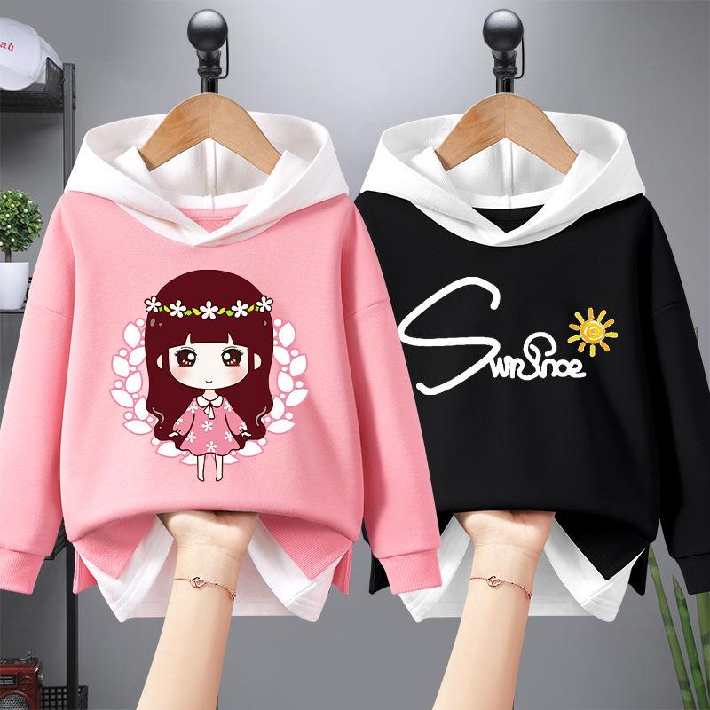Свитер для девочек, весенние и осенние топы с капюшоном, новинка 2023 года, искусственная одежда из двух предметов для девочек среднего и старшего возраста, темпераментная детская осенняя одежда