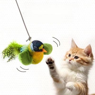 Интерактивные игрушки для кошек, подвесные пищащие имитационные птицы, плюшевые кошки, домашние животные, дразнящие игрушки с перьями, кошачья мята, котенок, щебечущий питомец, игрушка