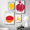 Pomegranate Banana Lemon Fruits Art Illustration Canvas Painting Nordic Wall Poster and Print for Kitchen Dining Room Home Deco