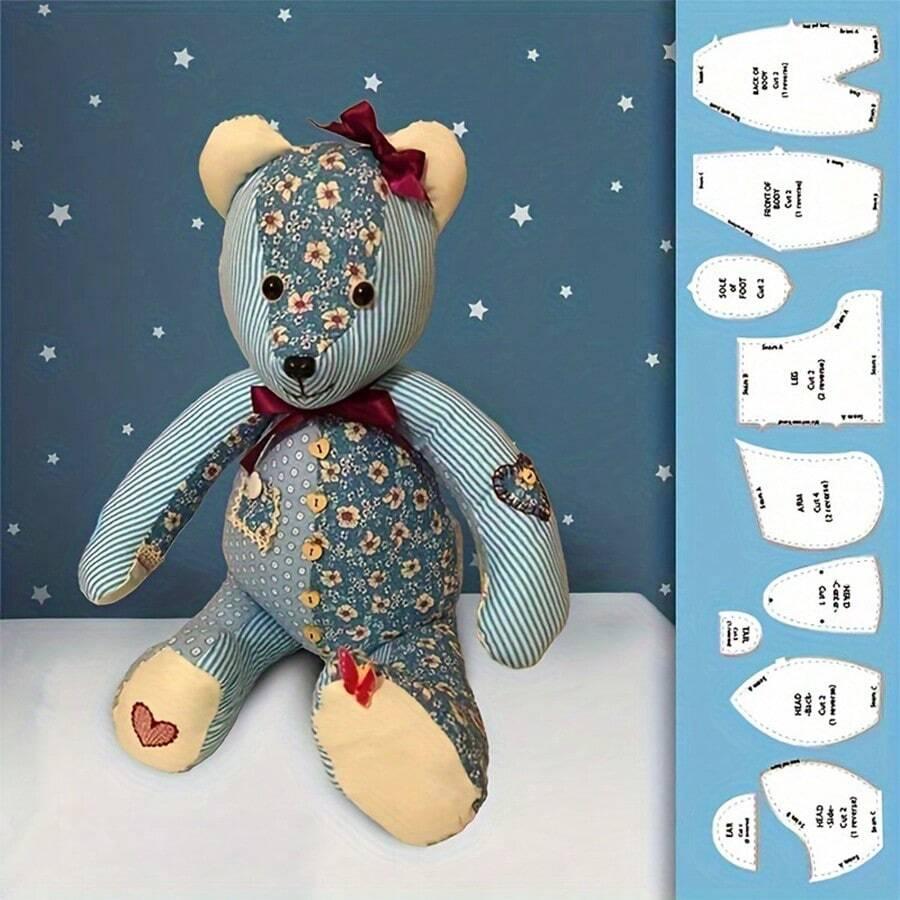 10pcs/Set Creative Acrylic Memory Bear Templates Patchwork Cutting Ruler DIY Child Toy Gift Home Sewing Pattern With Instruction