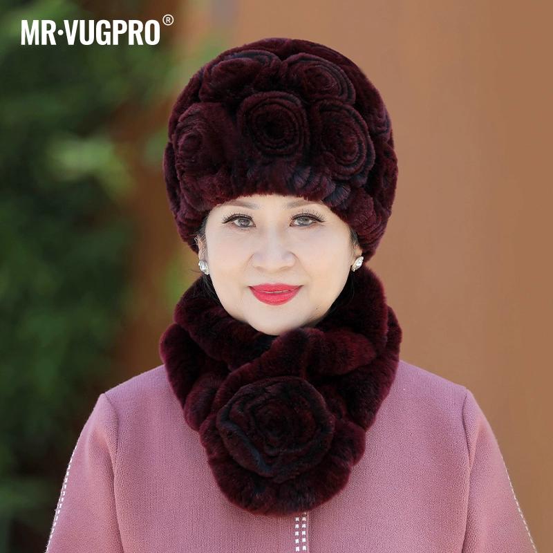 Вязаная шапка из меха кролика Рекс для женщин, зимняя, для пожилых бабушек, зимняя, утолщенная, теплая, для мам, для пожилых леди, меховая шапка