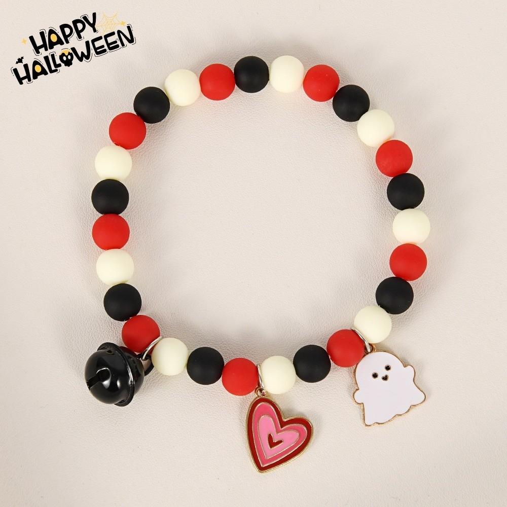 Elastic Halloween Cat Collar Ghost Pendant Kitten Collar Cute Ghost Beaded Necklace  Party Costume
