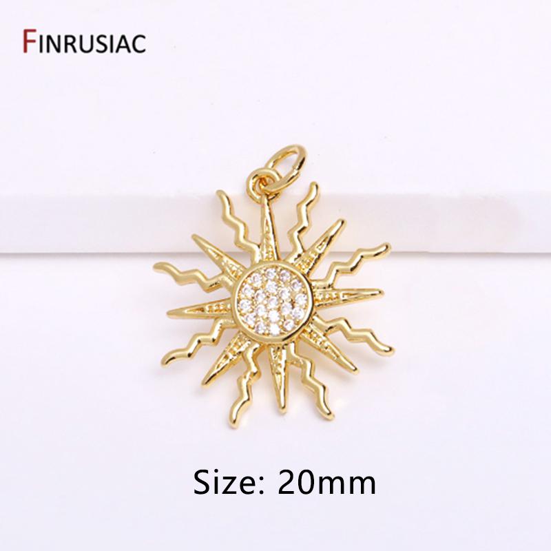 14K Gold Plated Round Sun Charms Brass Inlaid Zircon Sun Pendants For DIY Nacklace Making Jewelry Making Accessories