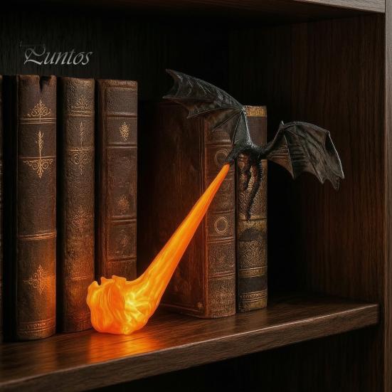 Уникальные книжные полки Украшения Драконий Уголок Свет, 3D-печатный Фантастический Декор для полки с Огненным Дыханием, Летающая Фигурка Пламени на Подставке для стола, Фигурка, Хэллоуин
