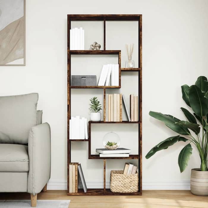 VidaXL Room Divider Shelf Smoked Oak 67x25x161.5 Cm, Shelf, Bookcase, Storage Shelf, 858079
