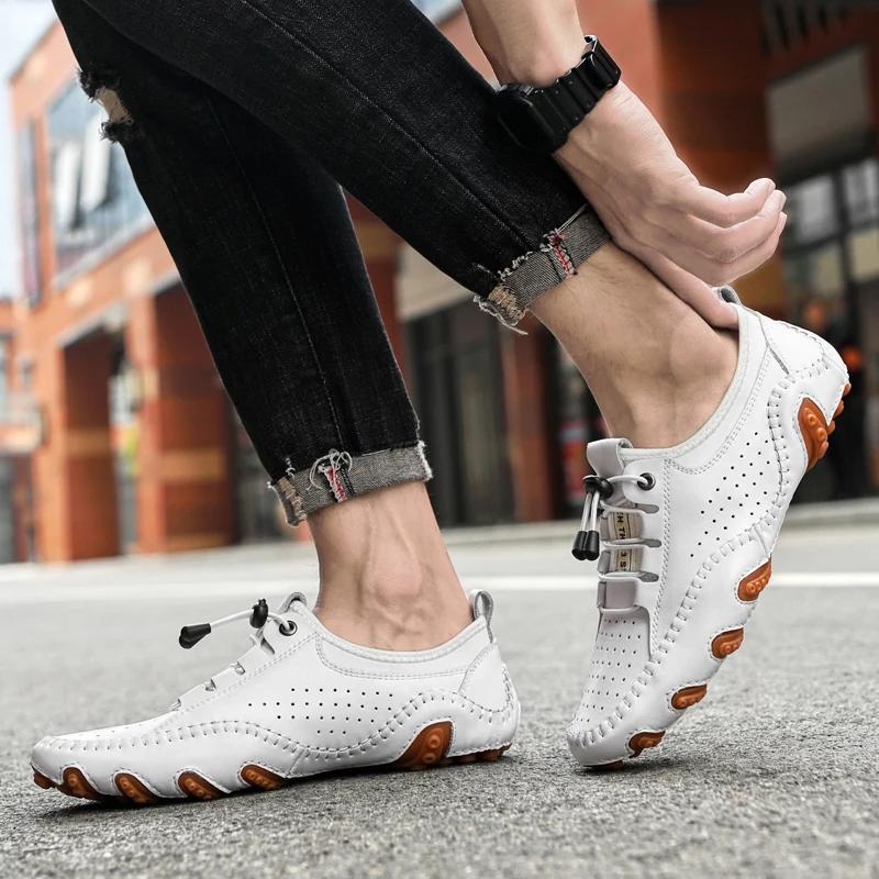 Модная мужская повседневная летняя обувь кроссовки мужские натуральная кожа новая уличная обувь мужские лоферы винтажный дизайнерский досуг большой размер 38-47