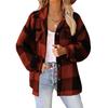 Fall Winter Women Jacket with Fake Pockets Contrast Color Plaid Print Plus Size