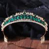 Baroque Luxury Queen Green Crystal Crown Bride Tiara Wedding New Women Korean Princess Headpiece Hair Jewelry Accessories