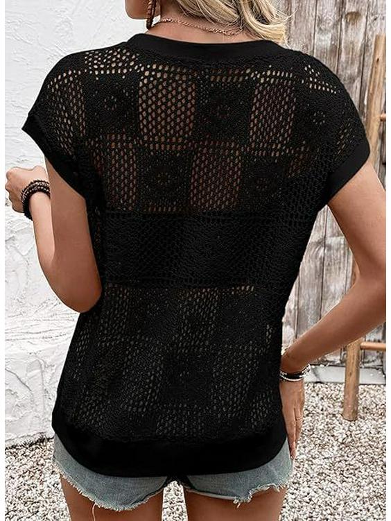 2026 Европейский и Американский Трансграничный Женский Летний Ажурный Топ с Круглым Вырезом в Стиле "Пряная Девушка"