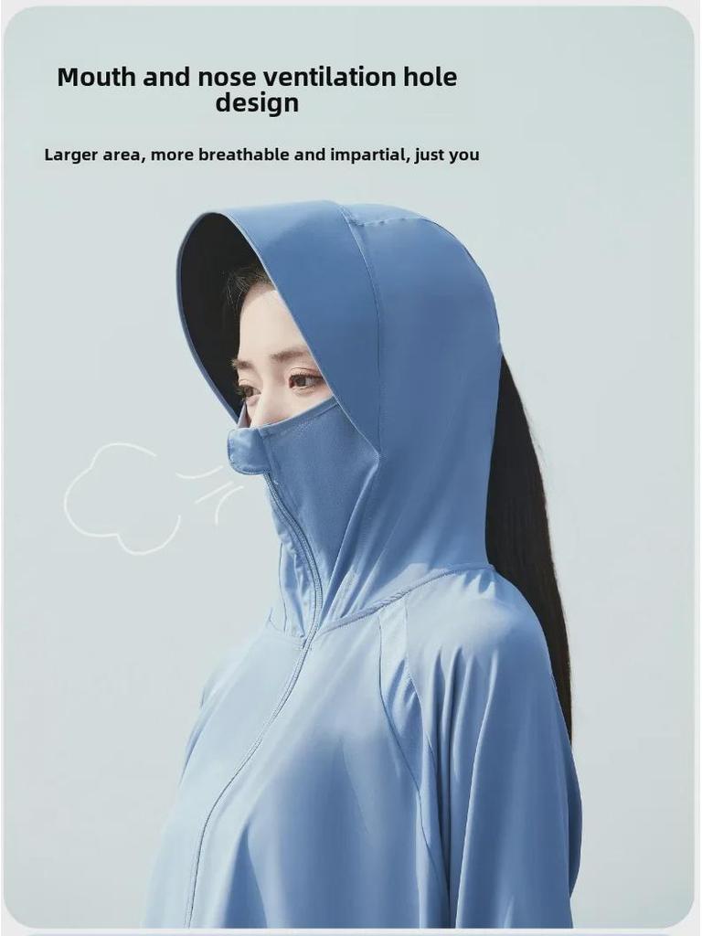 Женская черная куртка Ice Silk с капюшоном 2024 года — дышащая, с защитой от ультрафиолета и солнца