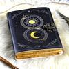 Celestial Sun & Moon Leather Journal – Handmade Vintage Diary with Ouroboros Serpent Design, Rustic Paper, Lockable Witchy Notebook