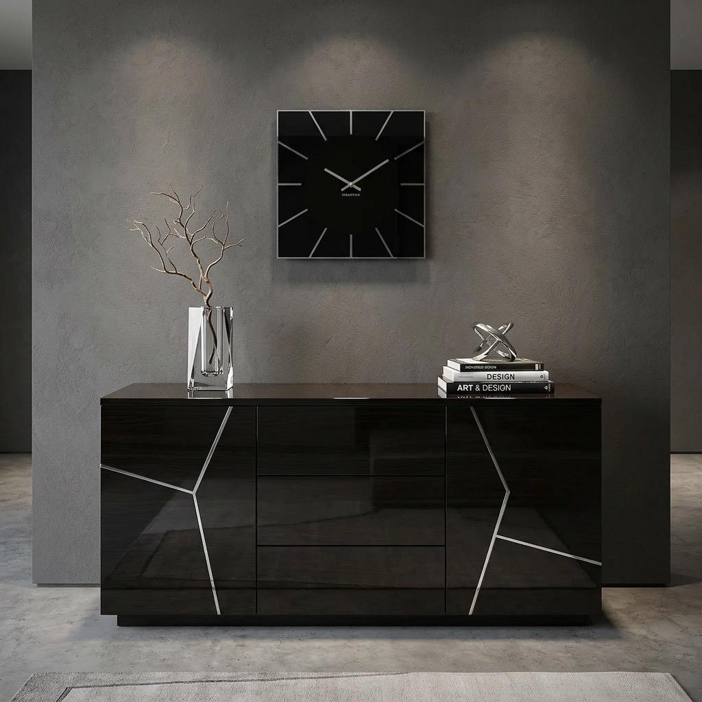 Black wall clock exact 30cm