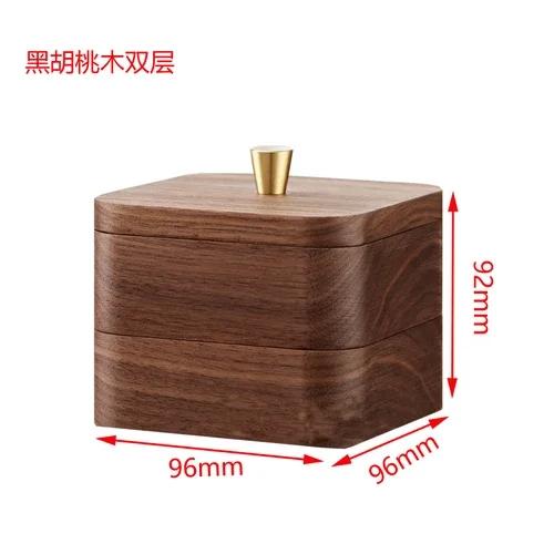 Черный ореховый деревянный настольный ящик для хранения зубочисток, ватных палочек, небольшая пылезащитная ювелирная шкатулка высокого класса из цельного дерева