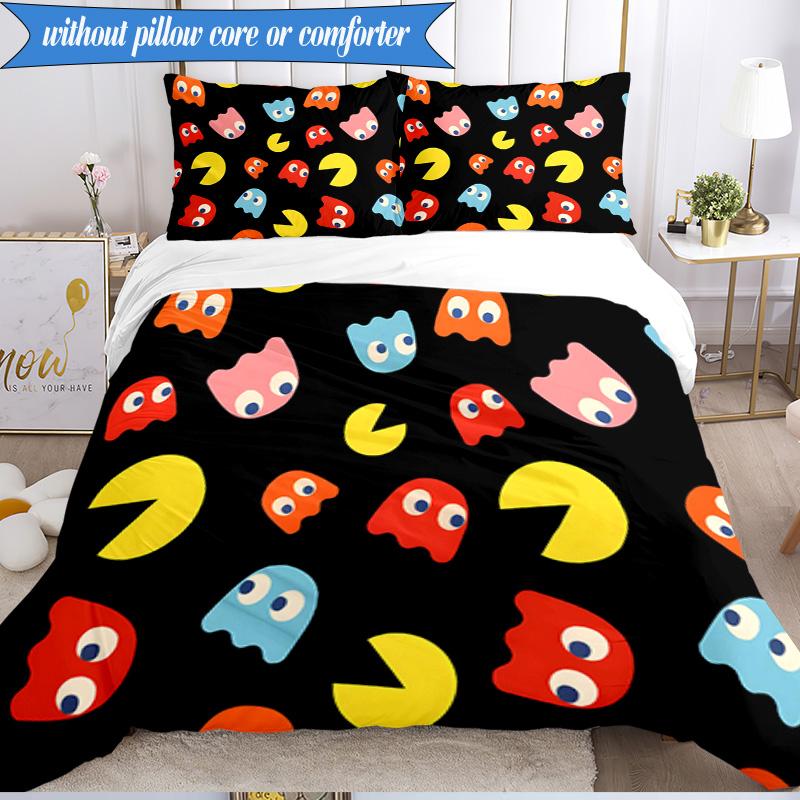 3PCS Pac Game Bedding Set Duvet Cover Closure Includes 1 Duvet Cover & 2 Pillowcases for All Seasons Bedroom Decor Christmas Fan gifts