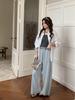 Ting Lan White Cow Elastic Loose Wide-Leg Slimming Casual Nine-Point Pants