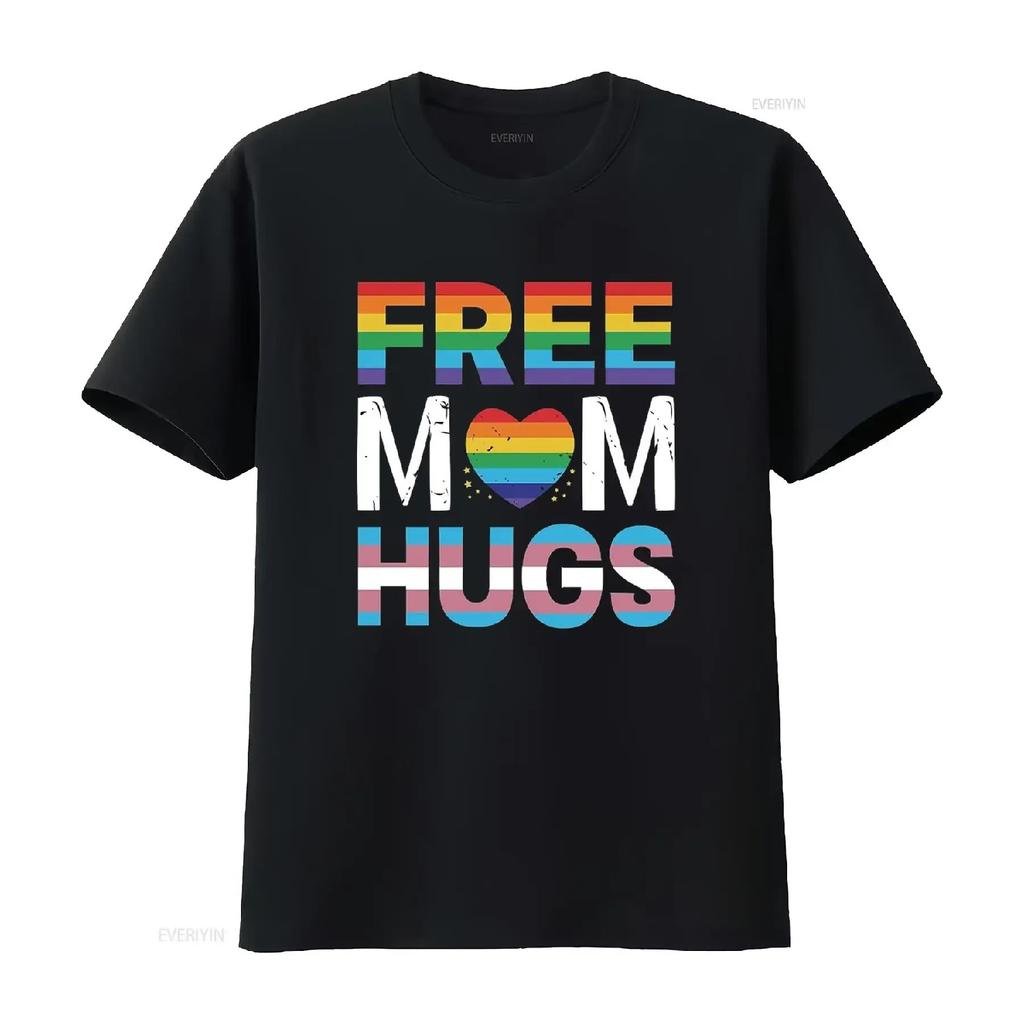 Pride T Shirt Women Rainbows Free Mom Hugs LGBTQ Short vintage Washed Versatile homme Unisex designer clothes Comfortable