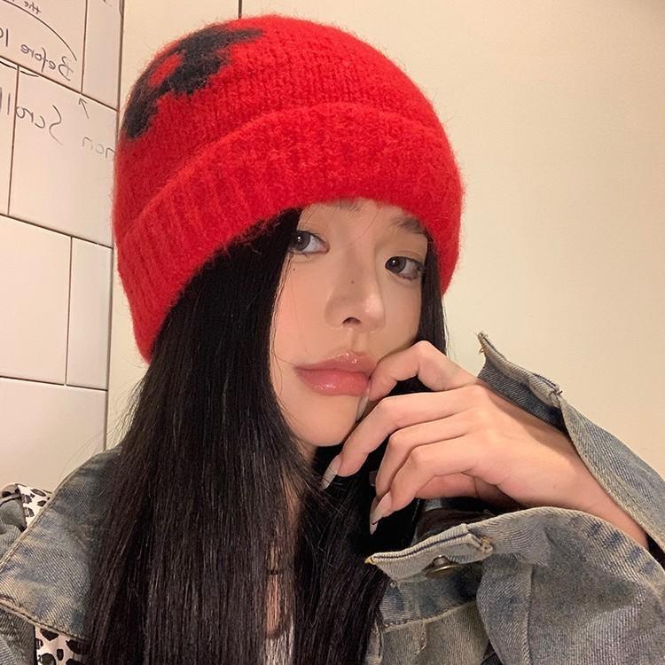 Knit Hat For Women With Colorblock Pattern Warm Windproof Winter Accessories