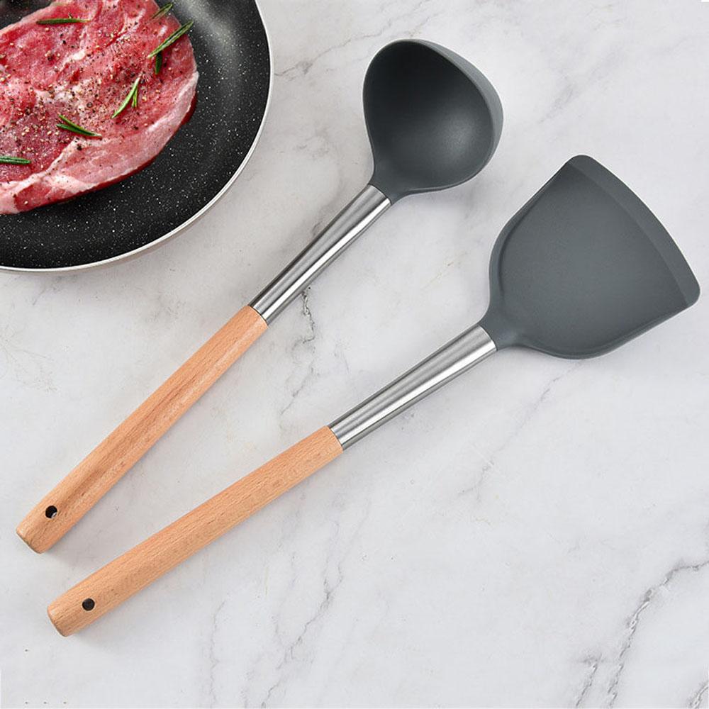 Wooden Handle Scoop For Nonstick Pan Ladle Turner Spatula Cooking Tools Spoon Kitchen Gadget