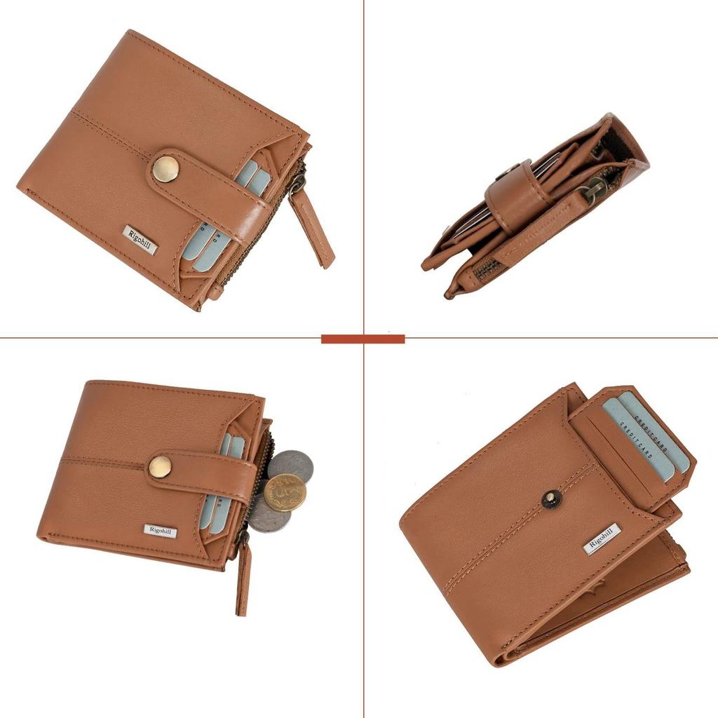 Мужской повседневный синий кошелек из натуральной кожи с RFID-меткой  (10 слотов для карт)