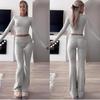VAYLA Casual Workout Two Piece Outfits Long Sleeve High Waist Fold-over Flare Flared Leggings Pants Tracksuit Sets Streetwear