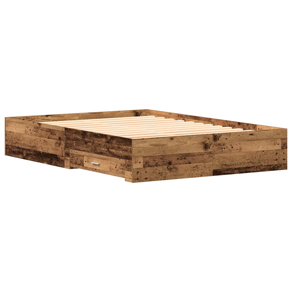 Bed Frame with Drawers Reclaimed Wood Look 135 x 190 cm Engineered Wood