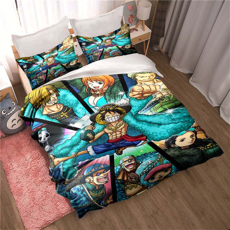 2026 NewComfortable bedding set featuring the cartoon character Monkey D. Luffy, including duvet cover and pillowcases;