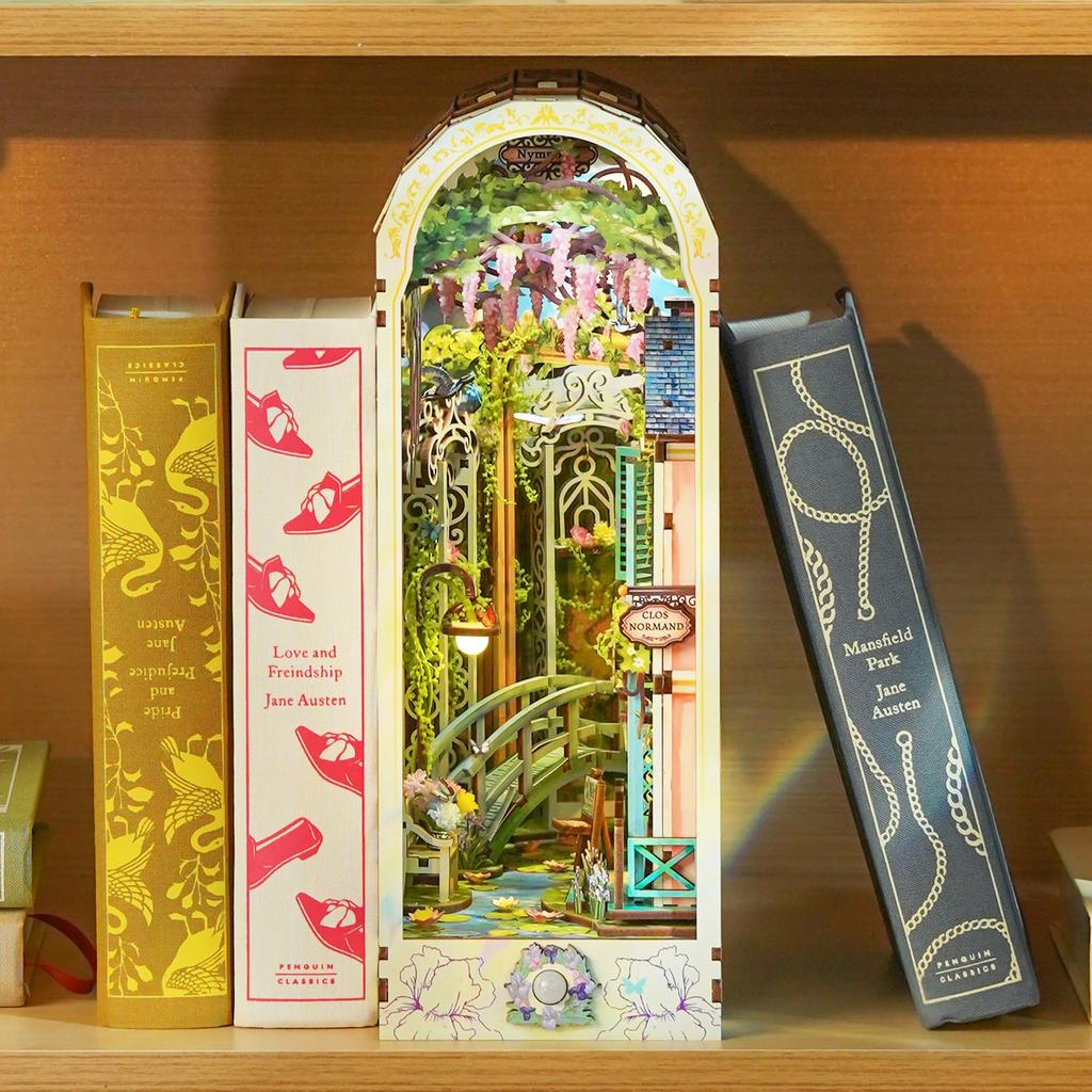 Tonecheer Book Nook 3D DIY Miniature House Rittai Wooden Book Bookshelf Book Handmade Book Nook Kit with LED Perfect for Beginners and Birthday Gift