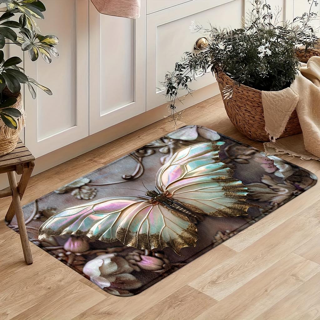 1 шт. анти-усталостные кухонные коврики, принт с бабочками, водонепроницаемый нескользящий толстый мягкий кухонный коврик, прочный, удобный стоячий коврик для кухни