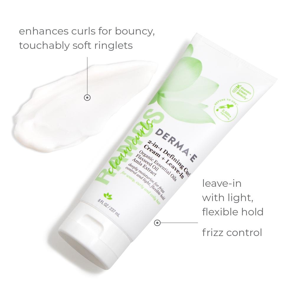 Derma E Alba Ramos Clean Curls 2 в 1 Крем для определения локонов + несмываемое средство, 8,0 унций