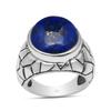 Solid 925 Sterling Silver Natural Lapis Lazuli Gemstone Handmade Engraved Wide Shank Statement Ring For Men's