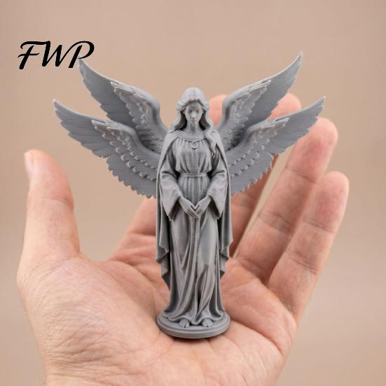 3D Printed Angel Sculpture Guardian Figurine Four-Winged Matte White Decor Statue for Home Office Bookshelf Desktop Decoration Versatile