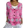 Women's Fashion Casual Knit Sweater Button-Up Christmas Print Cardigan Jacket