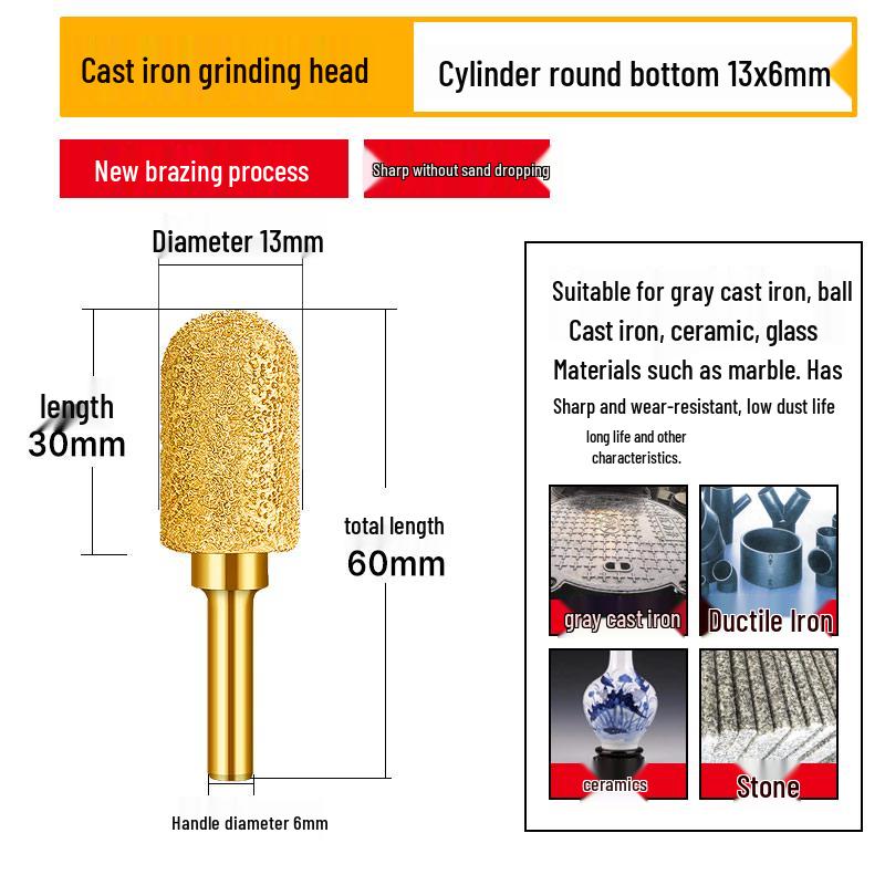 Diamond Brazed Carbide Grinding Head for Ductile Iron & Stone, Compatible with Electric Drills