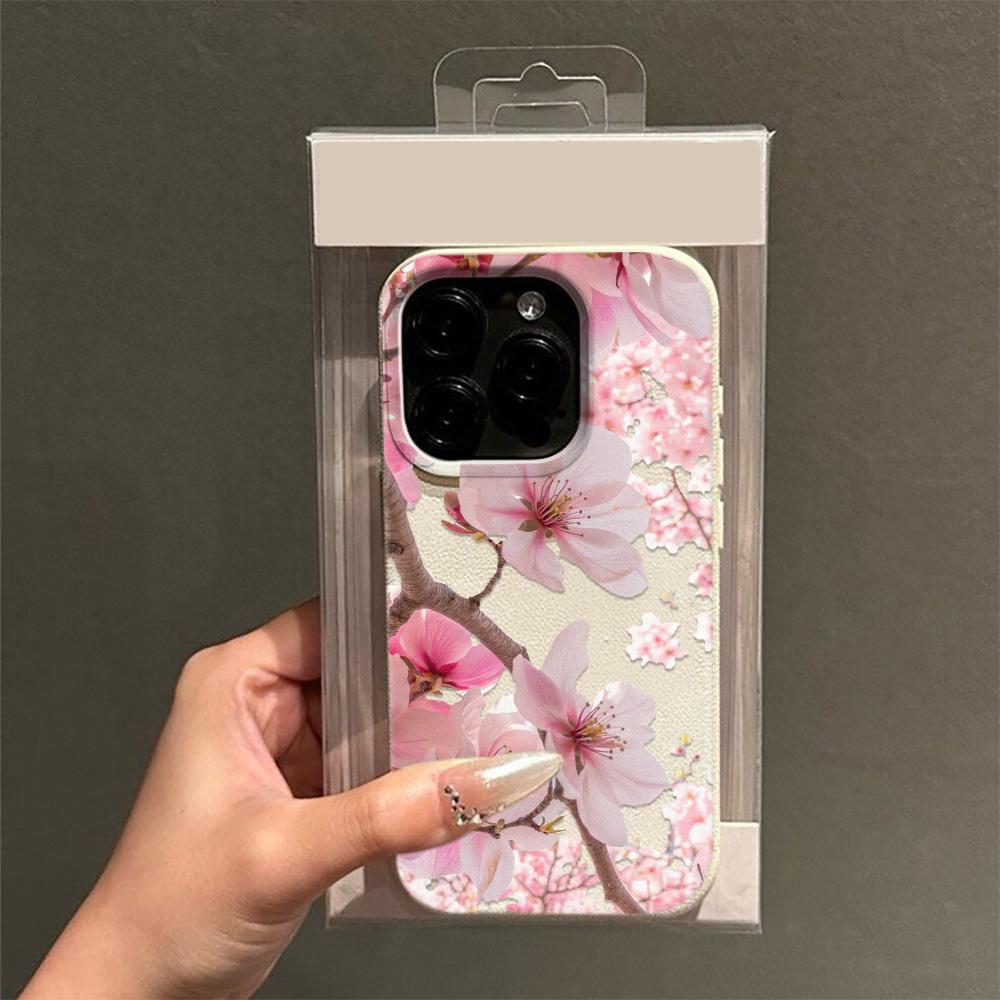 Высококачественный Красивый Розовый Чехол с Цветами Персика для iPhone 17 Pro Max 17Air 16 15 14 13 12 11 Y2K Текстура Личи Задняя Крышка Funda