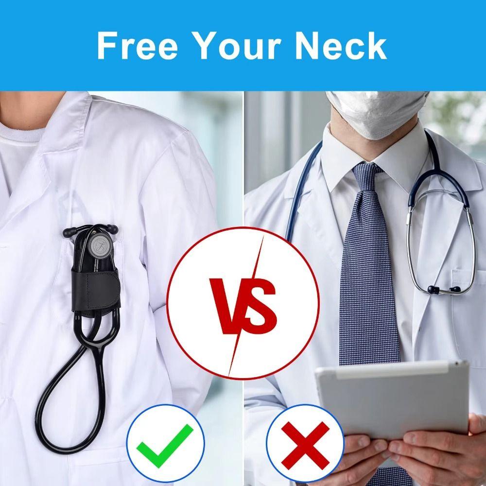 PU Leather Stethoscope Holder Clip Hook Loop Closure Stethoscope Carry Case Clinical Use