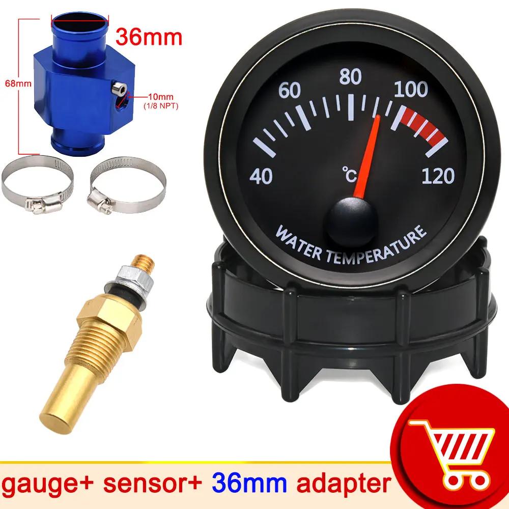 12V 52mm Car Water Temperature Gauge 40~120 ℃ + Water Temp Sensor 10mm Water Temp Joint Pipe 1/8NPT Sensor Adapter Car