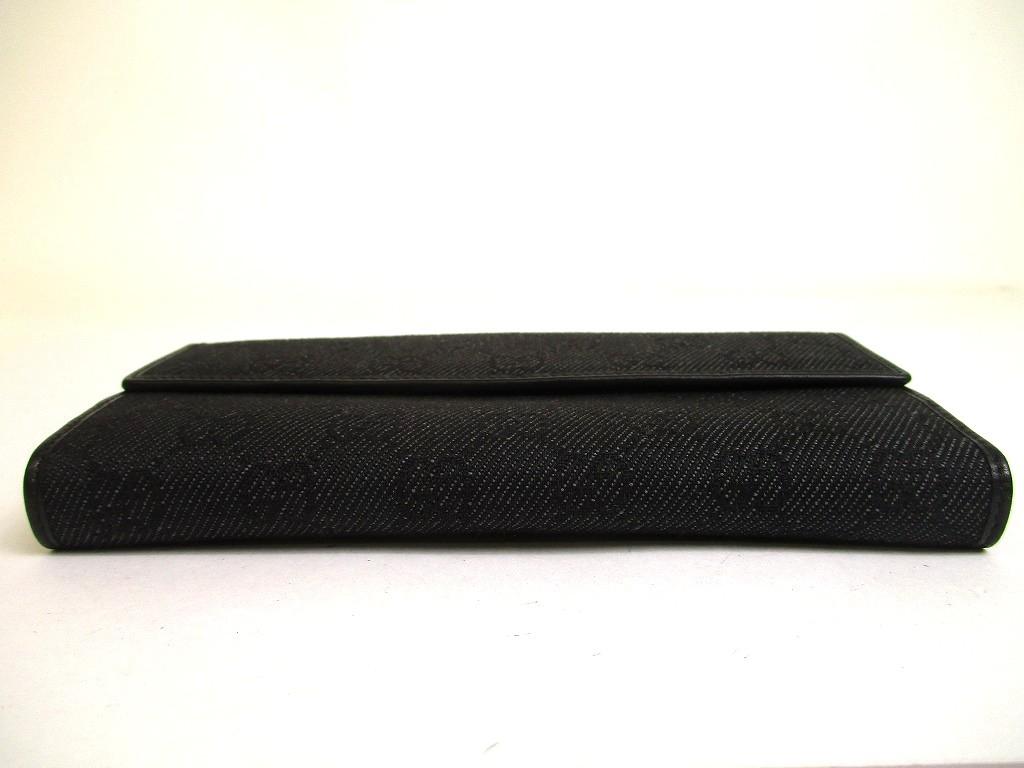 Authentic GUCCI Black GG Denim Canvas Leather Horse bit Flap Wallet #a993  Refurbished