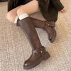 Модные ретро ботинки на толстой подошве 2025 осень и зима женские ботинки толстый каблук высокая высота голенища и стройность удобные рыцарские ботинки